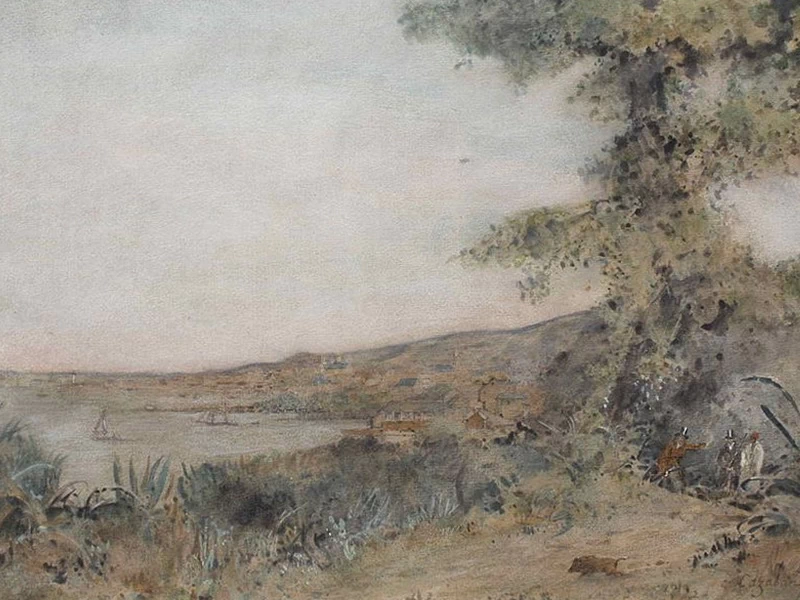 1813-Michel-Jean Cazabon - Veduta di un porto spagnolo